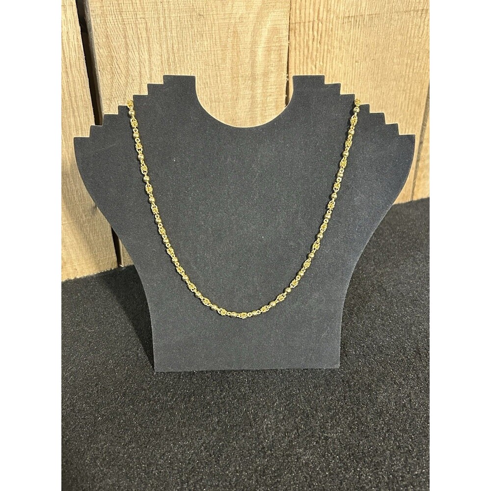 Gold Tone Beaded Style Chain Necklace Round And Textured Woven Links 23" J379
